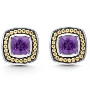 Lagos Rittenhouse 18K gold silver 925 stud earrings New $575 amethyst